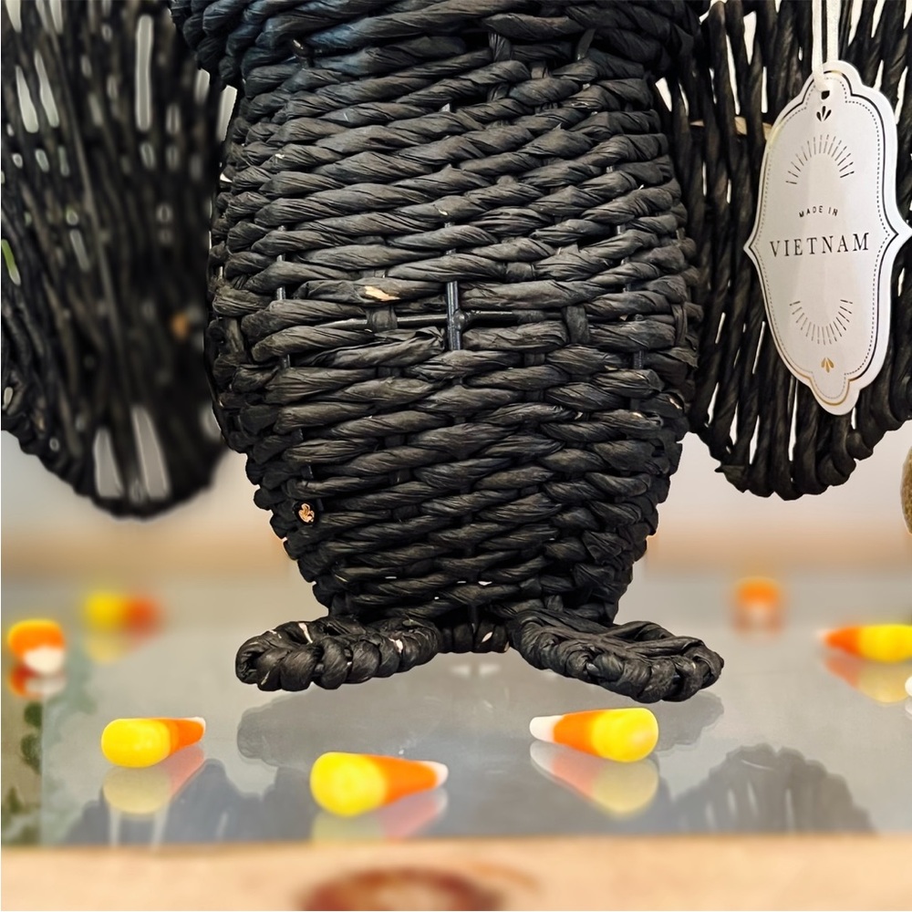 NWT Homegoods Black Woven Wicker Rattan Standing Bat Tabletop Halloween Decor - Picture 6 of 16